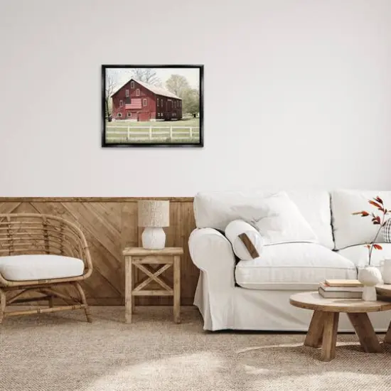 Stupell Industries Patriotic Barn Flag Floater Framed Art Black {3}