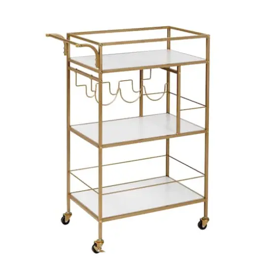 Honey Can Do 3-Tier Gold & White Rolling Bar & Serving Cart with Handles {3}