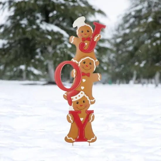 Glitzhome&reg; 46.75'' JOY Gingerbread Man Metal Yardstakes {4}