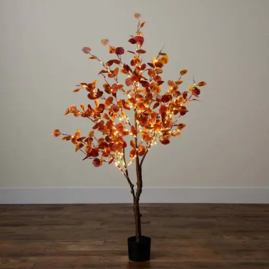 5ft. Pre-Lit LED Autumn Eucalyptus Artificial Fall Tree {10}