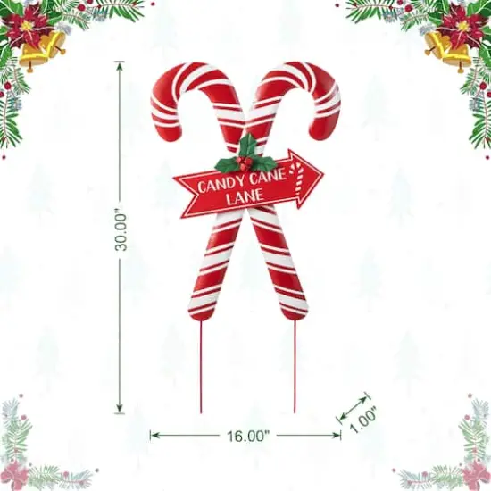 Glitzhome&reg; 30" Metal Christmas Candy Cane Yard Stake {4}