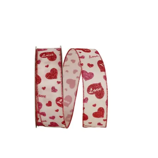 JAM Paper 1.5" x 20yd. Wired Candy Love Heart Glitter Ribbon {1}
