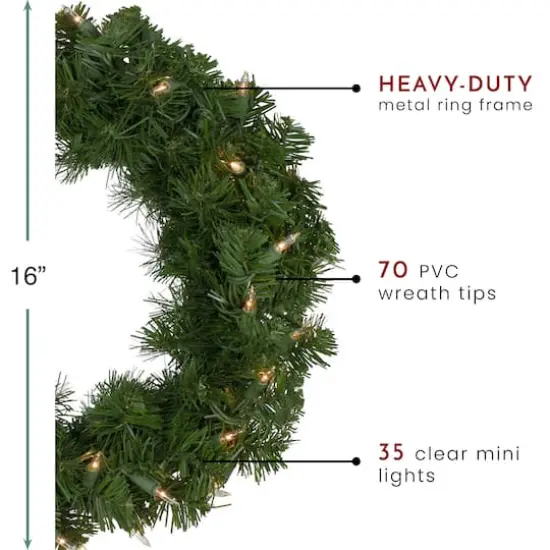 16" Pre-Lit Deluxe Windsor Pine Artificial Christmas Wreath {7}