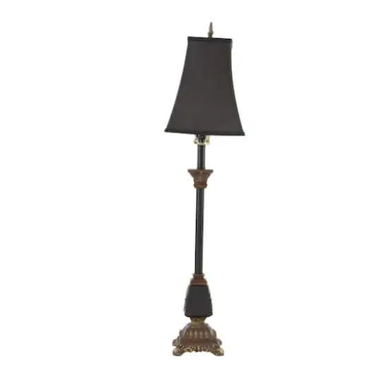 34.5" Tuscan Black Polystone Fleur-De-Lis Buffet Lamp {4}