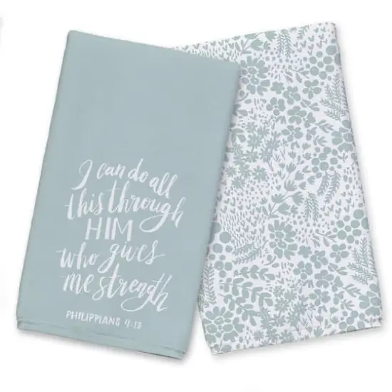 All Things Through Him Tea Towel Set Blue {1}
