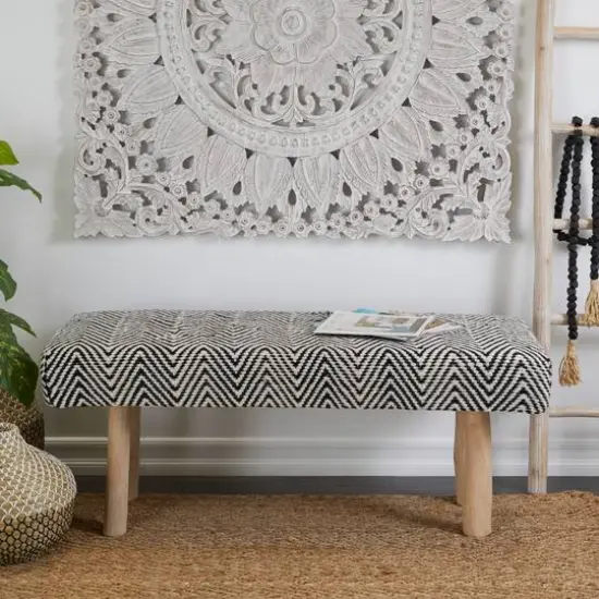 48" Black Wood Chevron Bench with Wood Legs {9}