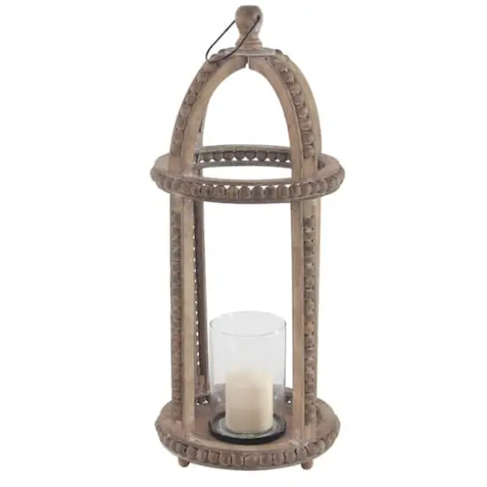 29" Brown Recycled Wood Natural Candle Holder Lantern {1}