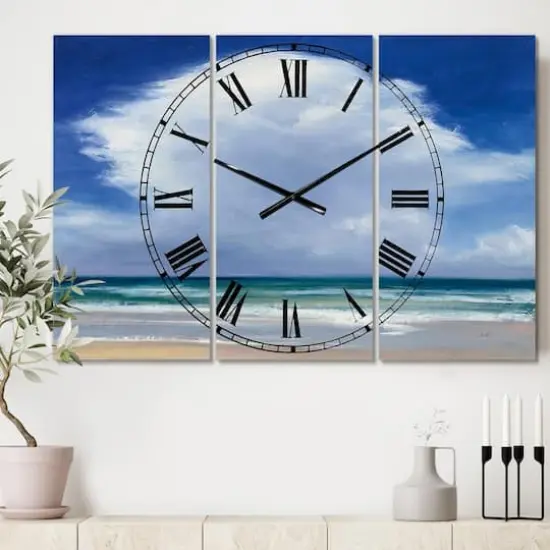 Designart Beach Clouds II 3 Panel Traditional Wall Clock {3}