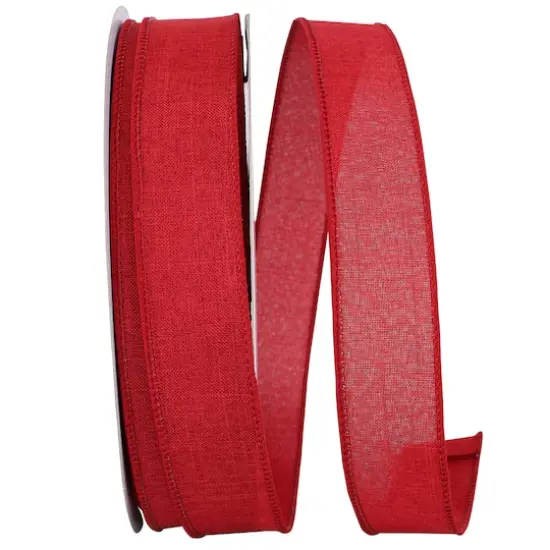 Reliant 1.5" x 50yd. Linen Wired Ribbon Scarlet {1}