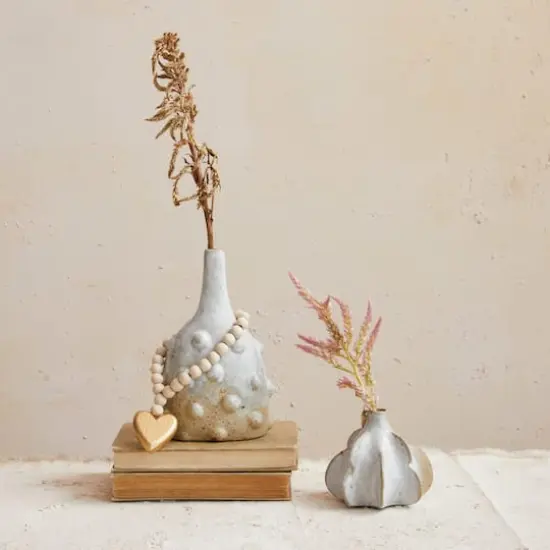 Hello Honey&reg; 8" White Stoneware Vase with Raised Dots & Reactive Glaze {4}