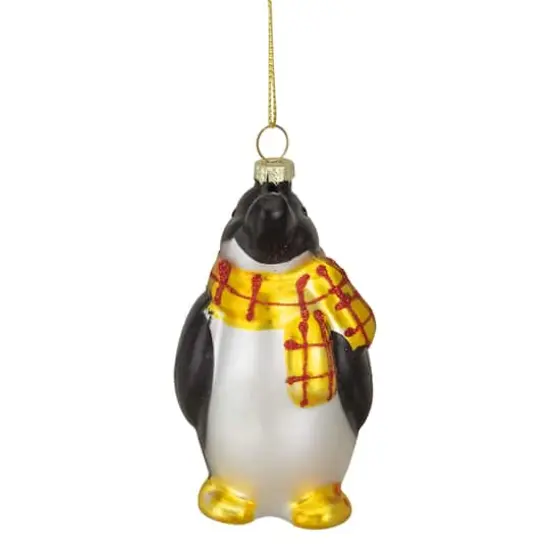 3.75" Black, White & Yellow Glass Penguin Christmas Ornament {1}