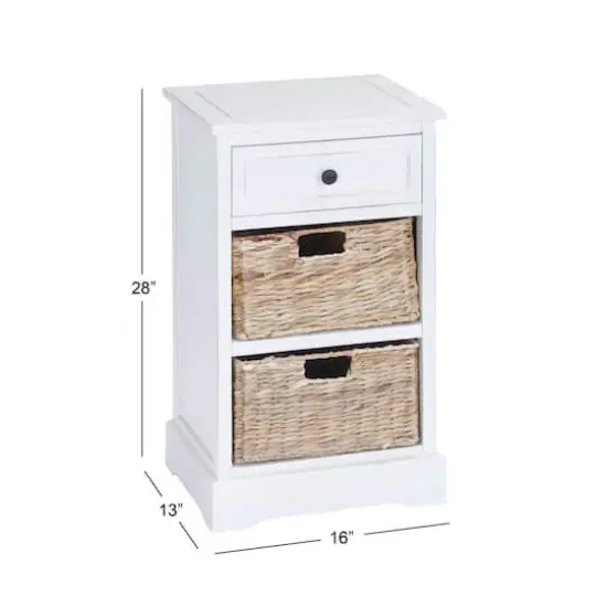 28" White Traditional Wooden Storage Unit with Baskets {6}