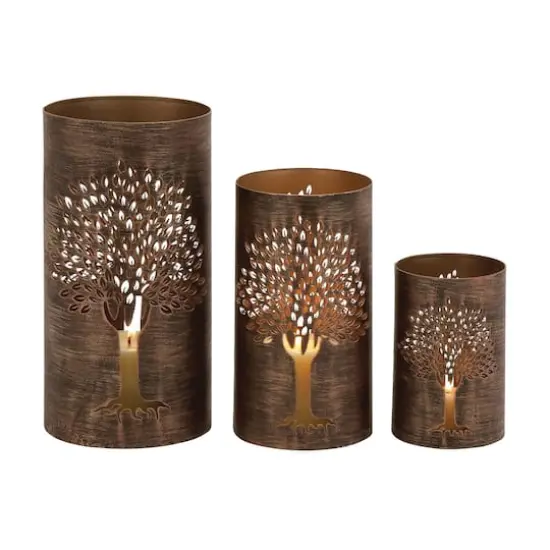 Brown Metal Eclectic Lantern Set {1}