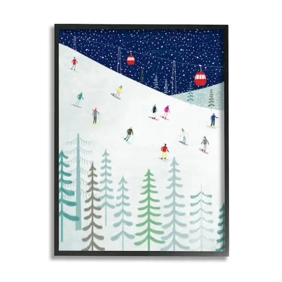 Stupell Industries Skiing Night Sky Winter Slopes Framed Giclee Art Black {1}