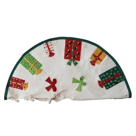 Hello Honey&reg; 48" Multicolor Appliqued Presents & Bows Round Handmade Wool Felt Tree Skirt {5}