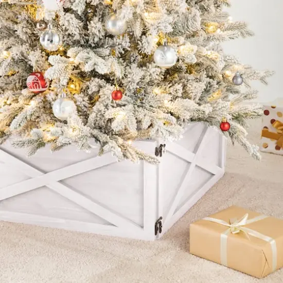 Glitzhome&reg; 22" Washed White Wooden Tree Collar {5}