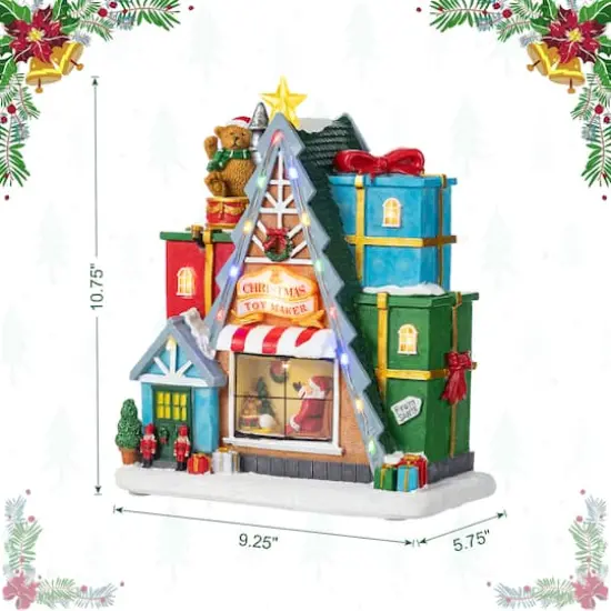 Glitzhome® 10.75" Lighted CHRISTMAS TOY MARKET Resin Village with Movement and Music {9}