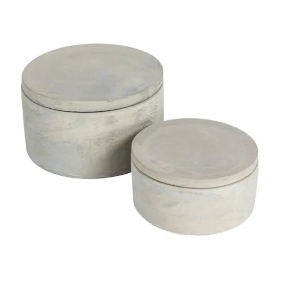 Hello Honey&reg; Gray Round Decorative Cement Boxes with Lids Set {1}