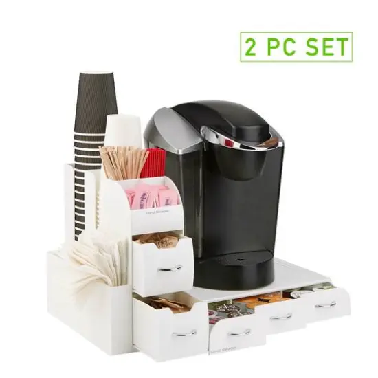 Mind Reader White 2-Piece Single Serve Coffee Pod Drawer and Condiment Organizer Caddy Station {10}