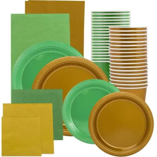 JAM Paper Party Tableware Assortment Grad Pack Green/Gold {1}