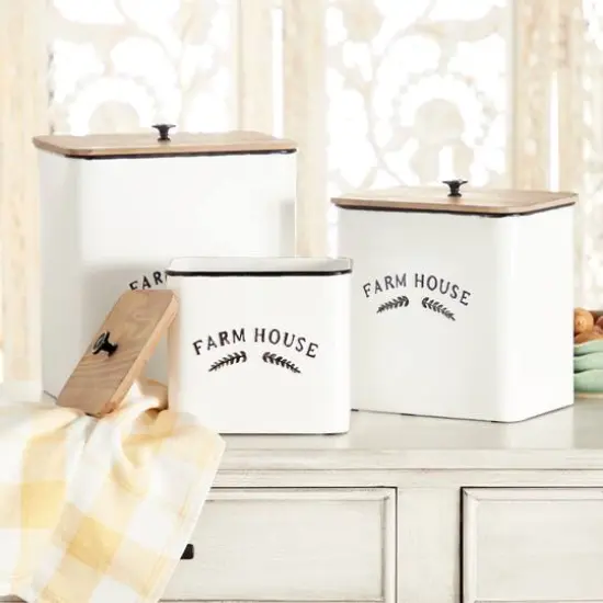 White Metal Farmhouse Canisters Set {7}