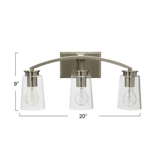 Hello Honey&reg; Robert Stevenson Lighting Laguna Metal & Clear Glass 3-Light Vanity Brushed Nickel {6}
