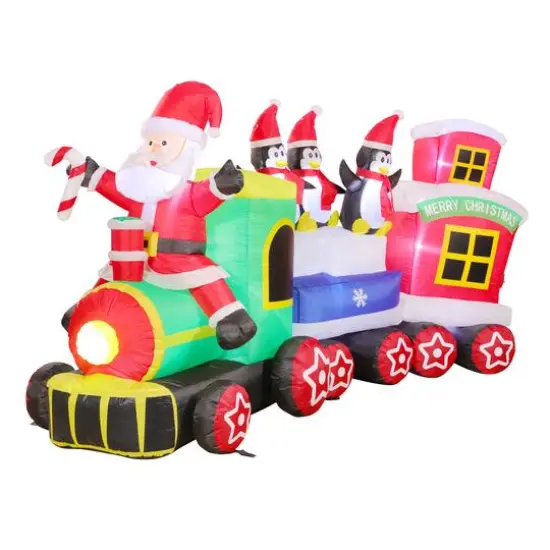 7ft. Inflatable Christmas Train with Warm White LED Lights {1}