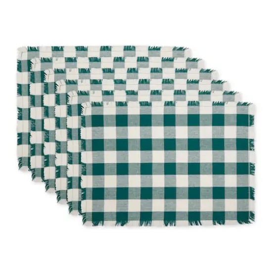 DII® Heavyweight Check Fringed Cotton Placemats, 6ct. Teal {1}