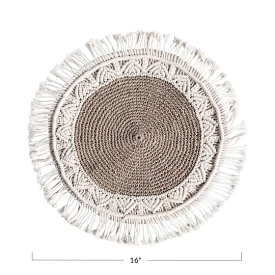 Hello Honey&reg; Natural & Brown Hand-Woven Cotton & Jute Macram&eacute; Pillow with Fringe {8}