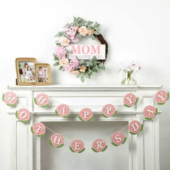 Glitzhome&reg; Wooden Happy Mothers Day Garland Set {3}