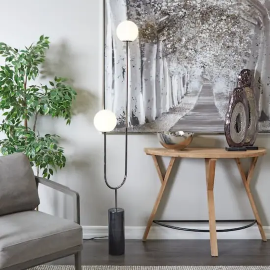 73" 2 Orb Light Floor Lamp with Marble Base Black {3}