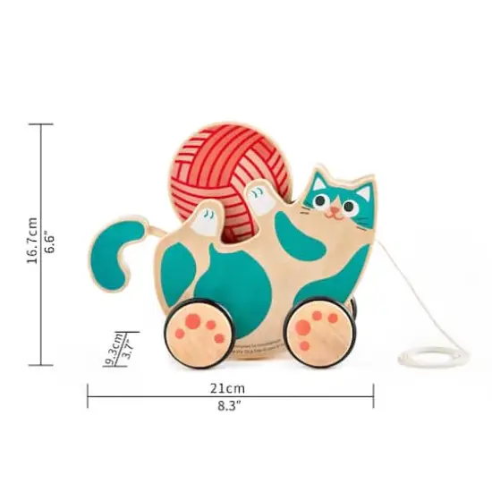 Hape Walk-A-Long Roll & Rattle Kitten Wooden Toddler Toy {4}