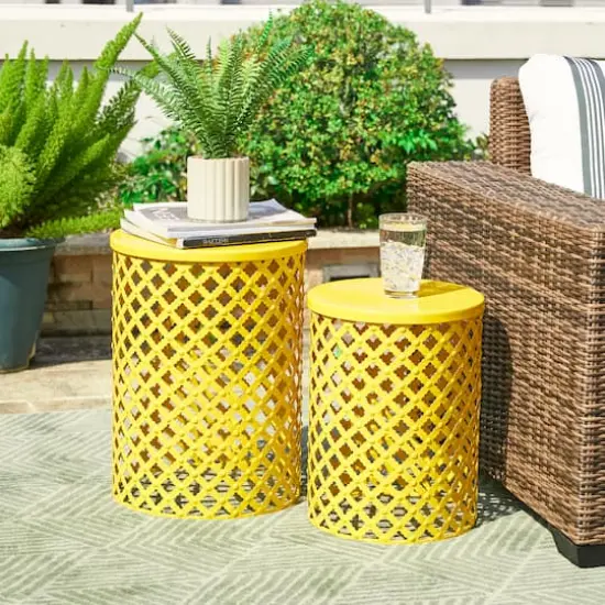 Glitzhome&reg; Multifunctional Metal Garden Stool Set Yellow {5}