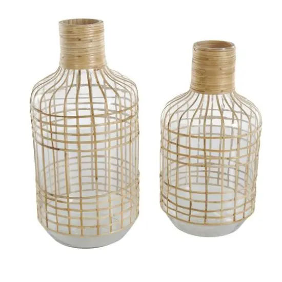 Clear Rattan Grid Wrapped Glass Vase Set {7}