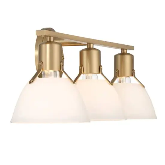 Hello Honey&reg; 24" Cooper White & Gold Metal 3-Light Vanity Light with Etched Glass Shades {9}