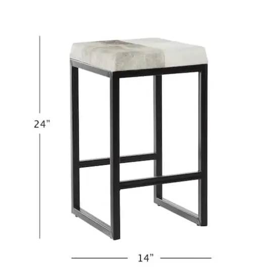 Black Iron and Leather Industrial Stool, 24" x 14" x 14" {10}