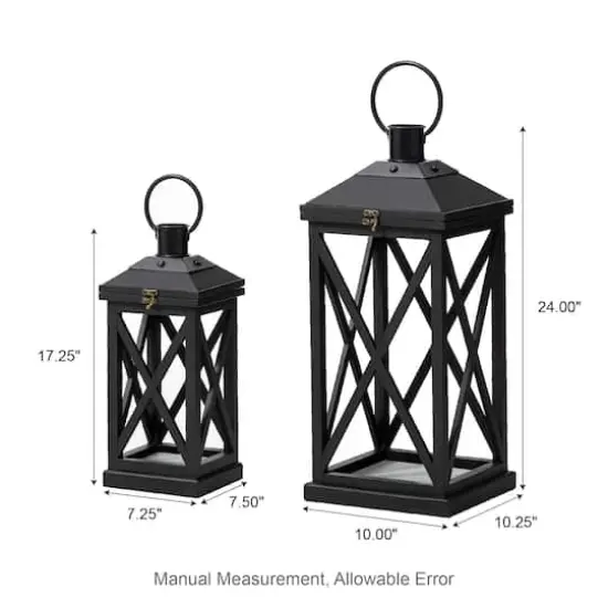 Glitzhome&reg; Black Farmhouse Wood & Metal Lanterns Set {4}