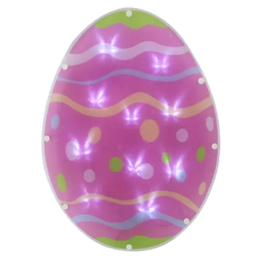 14" Pink & Green LED Lighted Easter Egg Window Silhouette {1}
