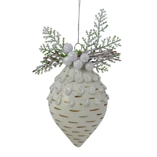 5" Cedar & Berries White Finial Christmas Ornament {1}