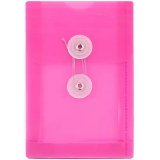 JAM Paper 4.25" x 6.25" Open End Plastic Envelopes with Button and String Closure, 24ct. Fuchsia {4}