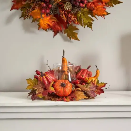 16" Pumpkin, Gourd, Berry & Maple Leaf Candelabrum {6}