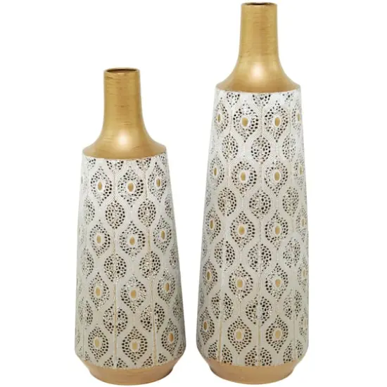 White Metal Vase with Diamond Pattern Set {1}