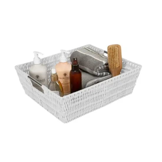 Simplify White Shelf Storage Rattan Tote Basket {5}
