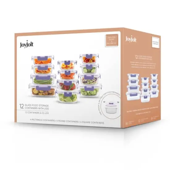 Joyful by JoyJolt&reg; 24-Piece Purple Glass Storage Container Set with Leakproof Lids {9}