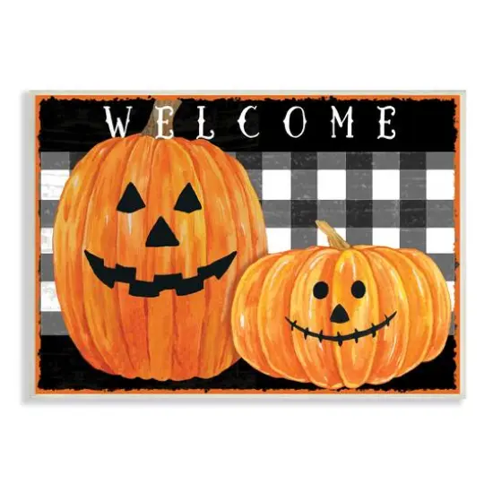 Stupell Industries Halloween Welcome Happy Pumpkins Wall Plaque {1}