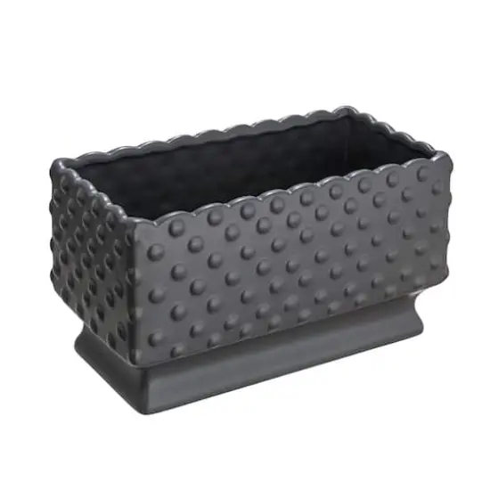 Hello Honey® 11" Black Ceramic Hobnail Planter with Scalloped Edge {1}