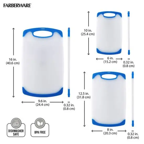 Farberware Non-Slip Plastic Cutting Board Set Blue {5}