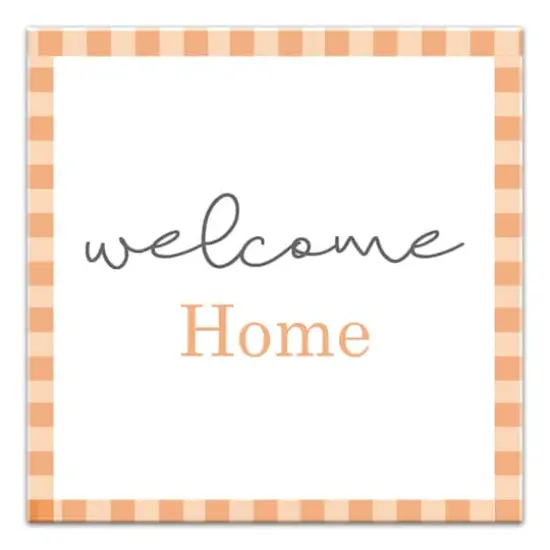Orange Plaid Welcome Home Canvas Wall Art {1}
