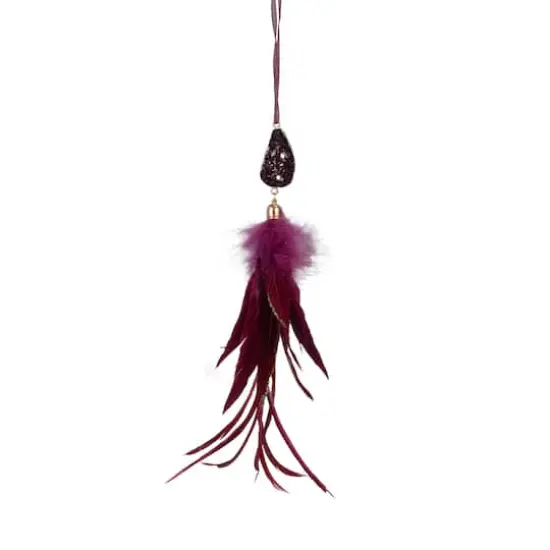 Red Feather And Gemstone Pendant Ornament {1}