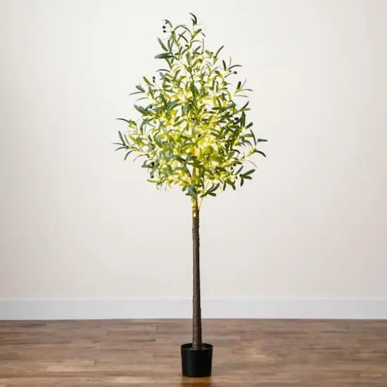 6ft. Potted Pre-Lit Artificial Olive Tree with Warm White LED Lights {9}